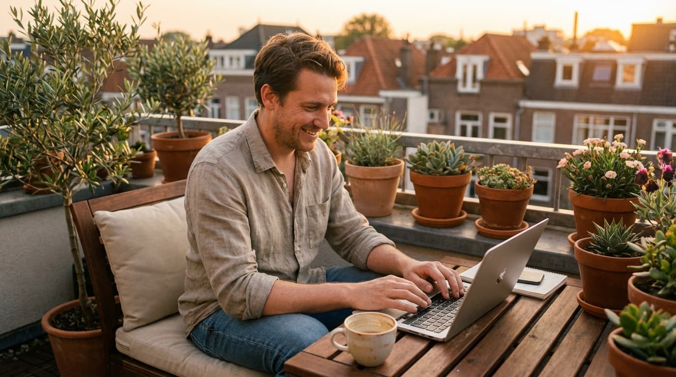 Remote developer working from balcony